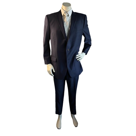 INDOCHINO Bespoke Men Custom Tailored Wool Navy Suit Jacket Pants 44-46R W40xL29 - Picture 4 of 16
